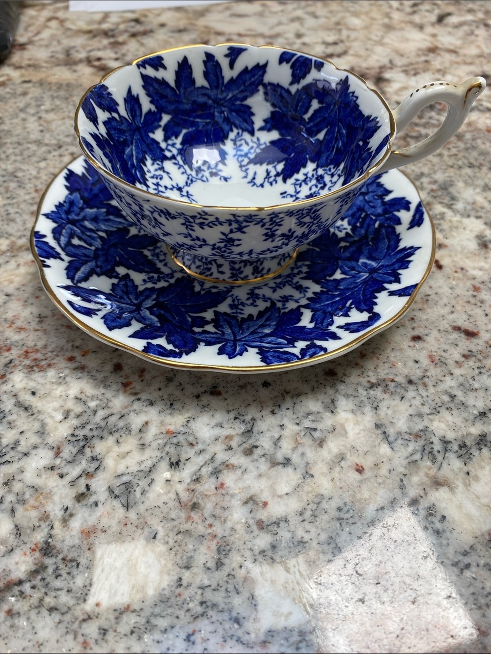 Coalport Blue Maple Leaf Gold Trim Cup And Saucer